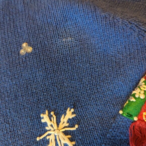 Tiara International Cardigan Sweater Womens Medium Blue Christmas Snowmen Ugly - Picture 2 of 8
